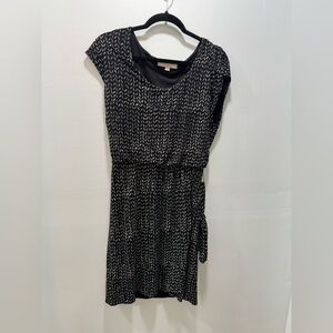 LOFT Black and White Midi Dress with Belt. Size Small